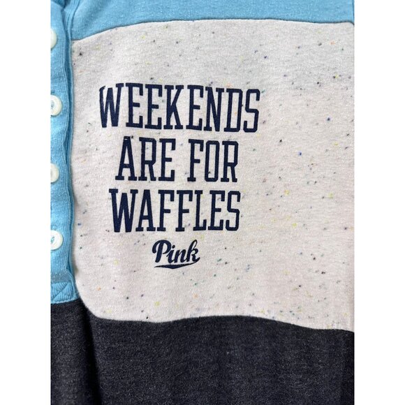 🌸3/$15🌸Victoria Secret Pink Color Block Tee Weekends are for Waffles sz XS - Picture 2 of 5